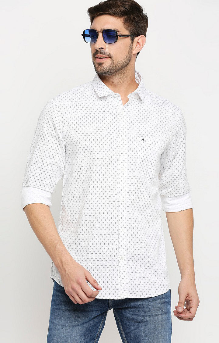 Spykar Men White Cotton Regular Fit Full Sleeve Casual Shirt