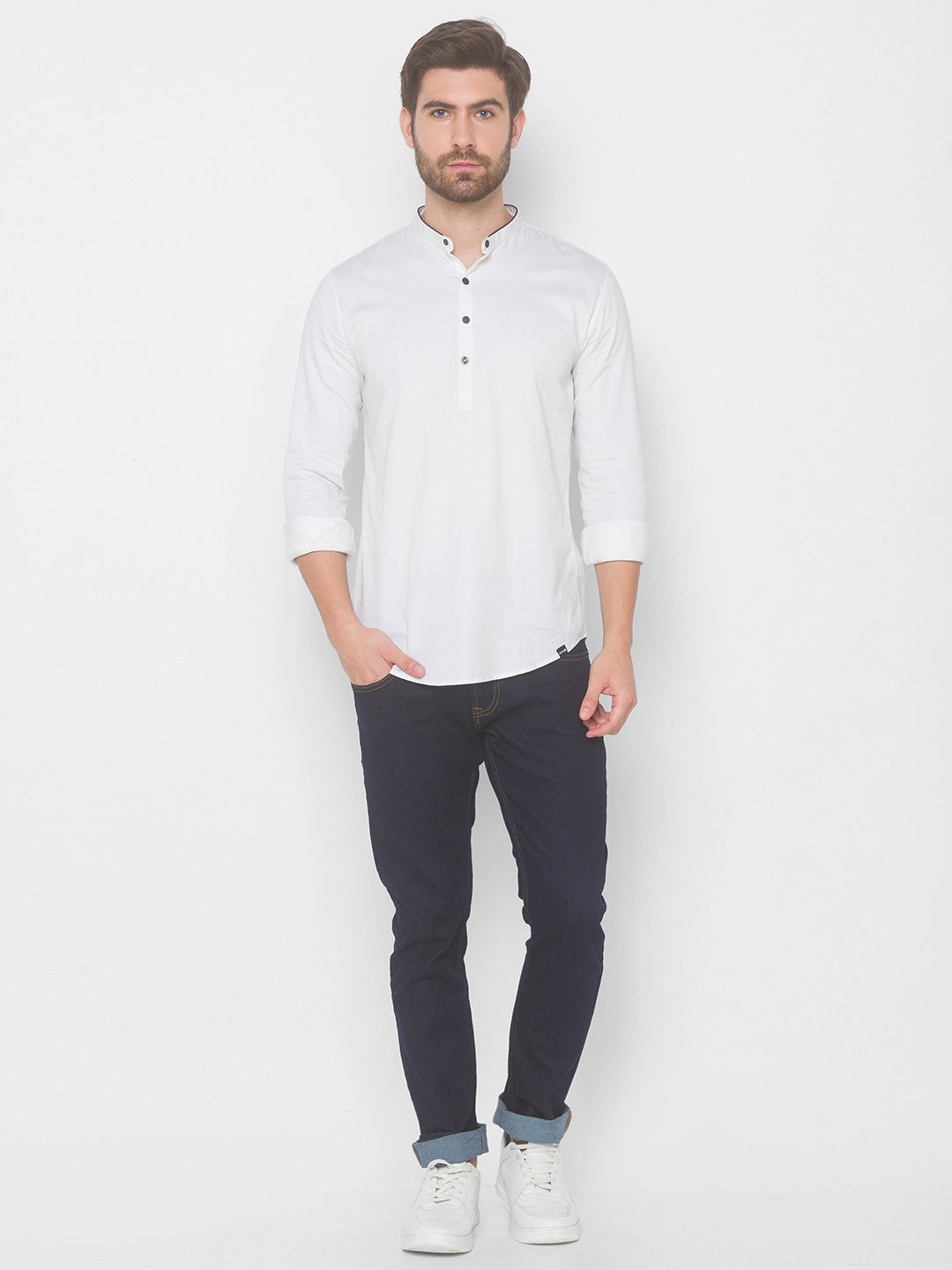 Spykar Men White Cotton Shirts (Slim)