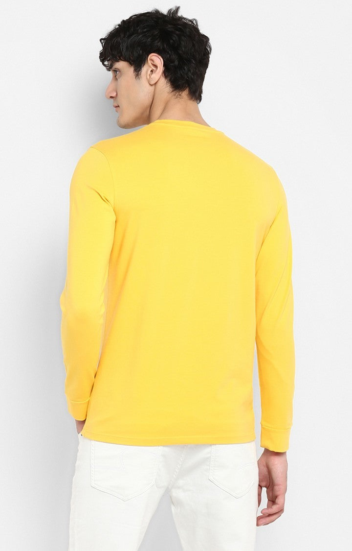 Spykar Yellow Cotton Slim Fit T-Shirt For Men