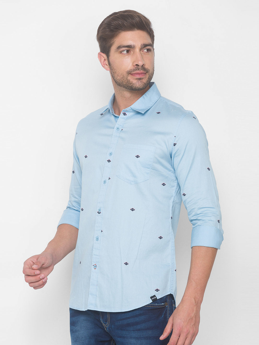 Spykar Men Sky Blue Cotton Slim Fit Shirt