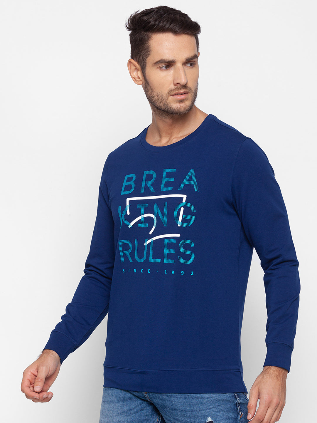 Spykar Blue Cotton Sweatshirt For Men