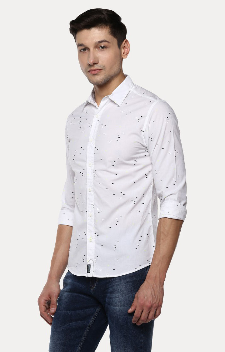 Spykar Men'S White Cotton Printed Casual Shirts