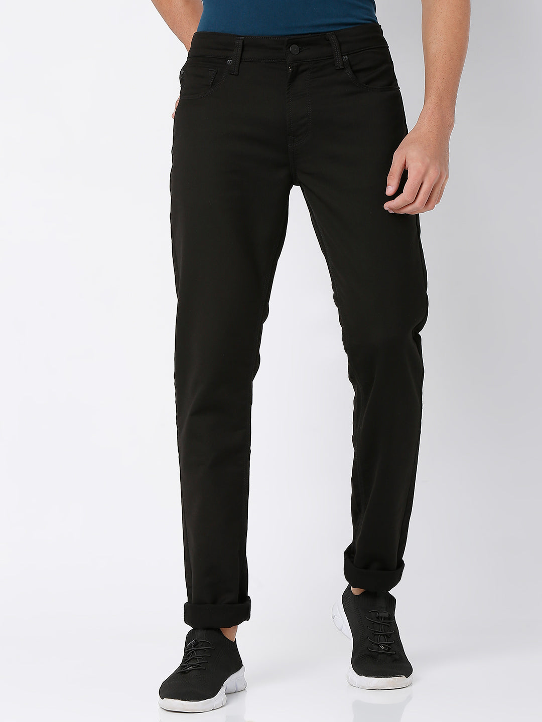 Spykar Black Cotton Comfort Fit Straight Length Jeans For Men (Ricardo)