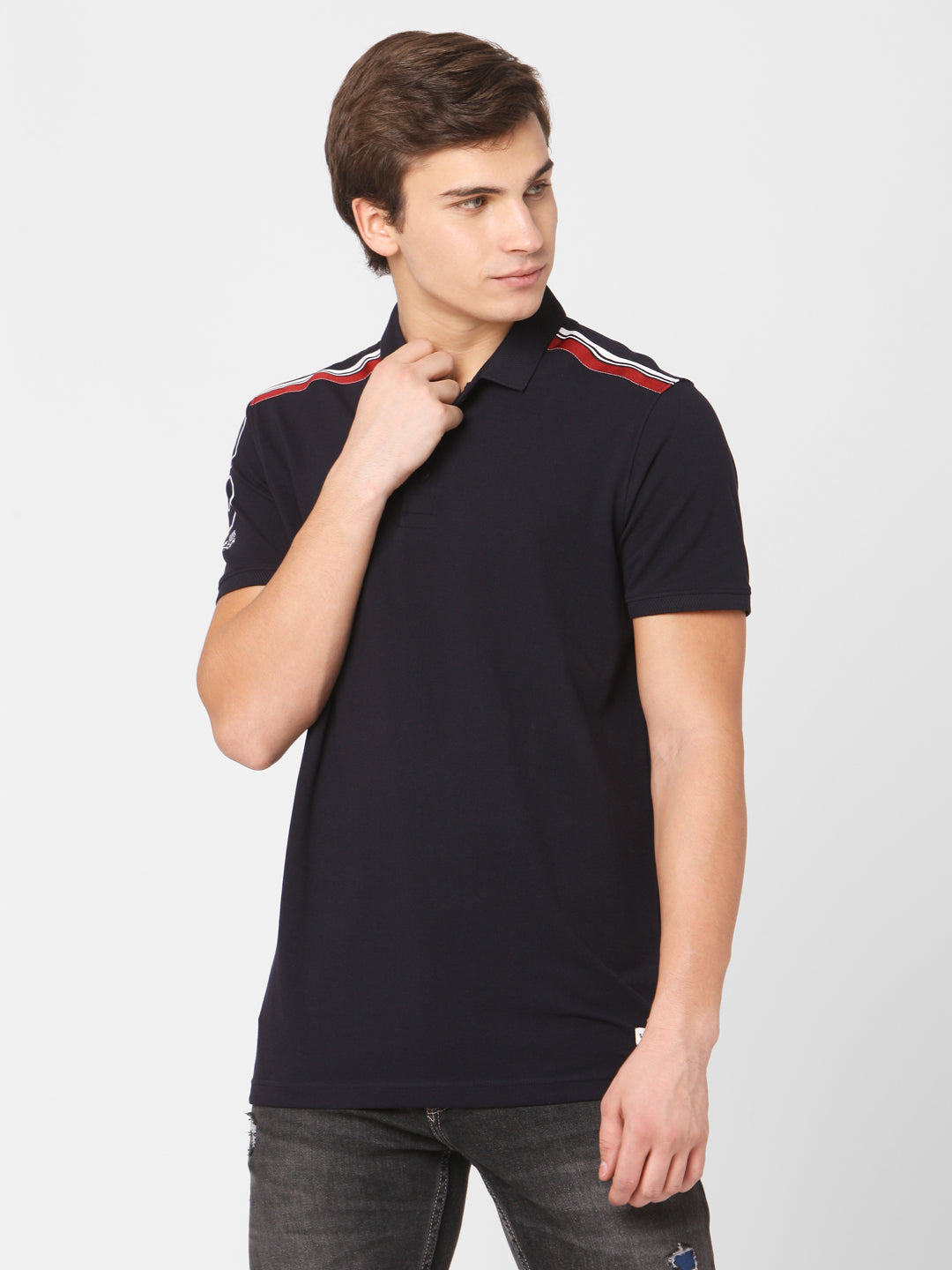 Spykar Men Blue Cotton Slim Fit Polo T-Shirt