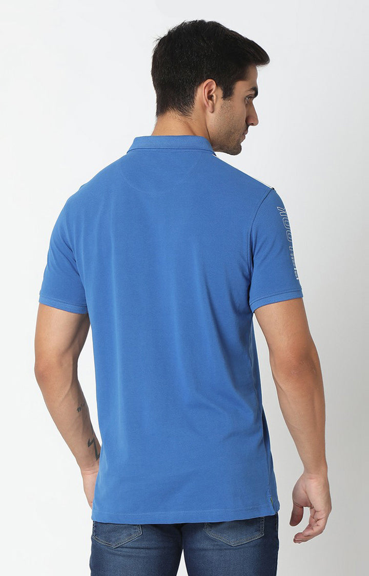 Spykar Men Blue Cotton Plain Polo T-Shirt