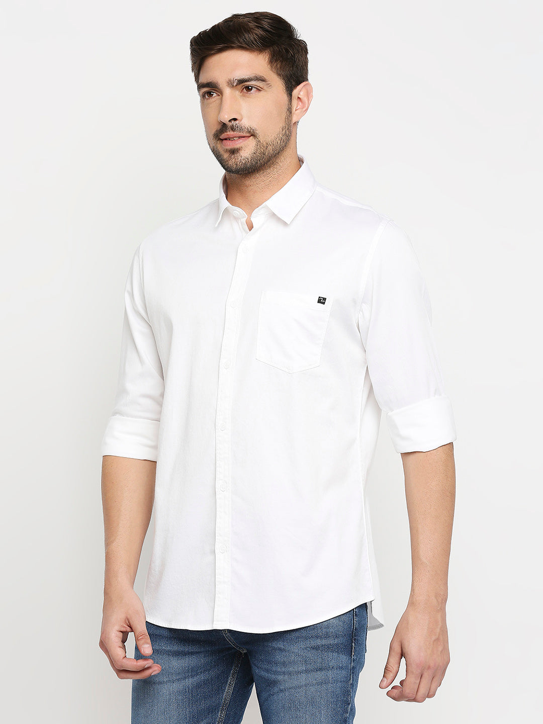 Spykar Men White Cotton Regular Fit Full Sleeve Casual Shirt