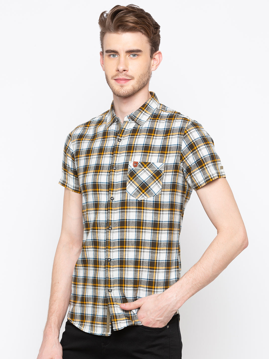 Spykar Men Olive Checked Slim Fit Casual Shirt