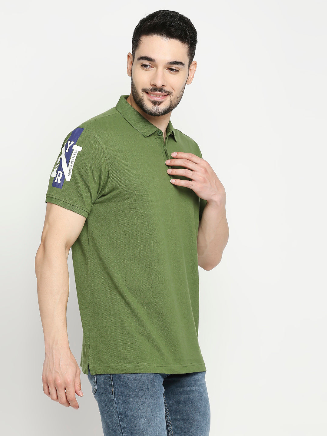 Spykar Cactus Green Cotton Half Sleeve Plain Casual Polo T-Shirts For Men
