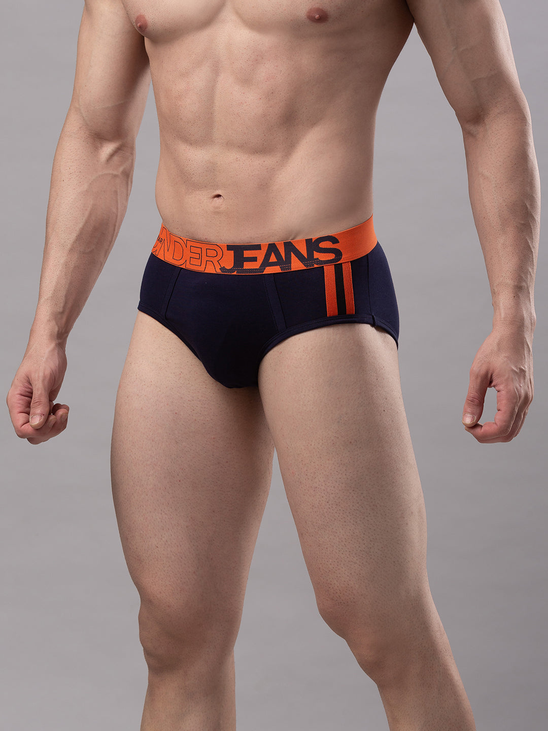 Men Premium Cotton Blend Navy-Orange Brief- UnderJeans by Spykar