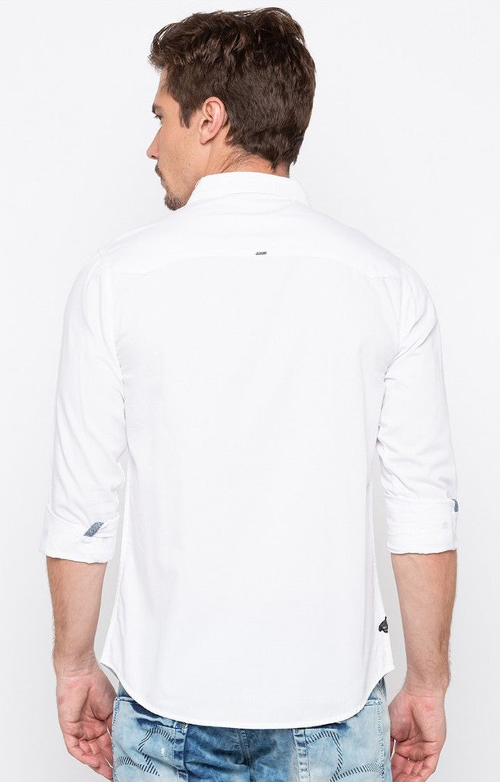 Spykar Men'S White Cotton Solid Casual Shirts