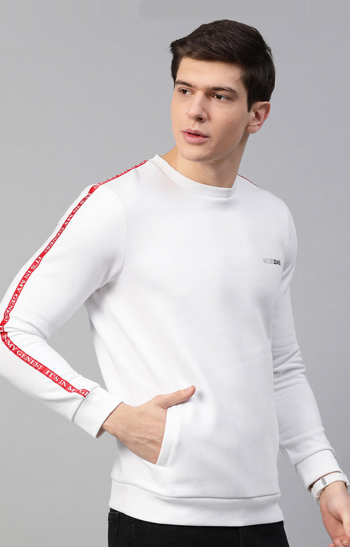 Underjeans By Spykar Men White Solid Round Neck Sweatshirts