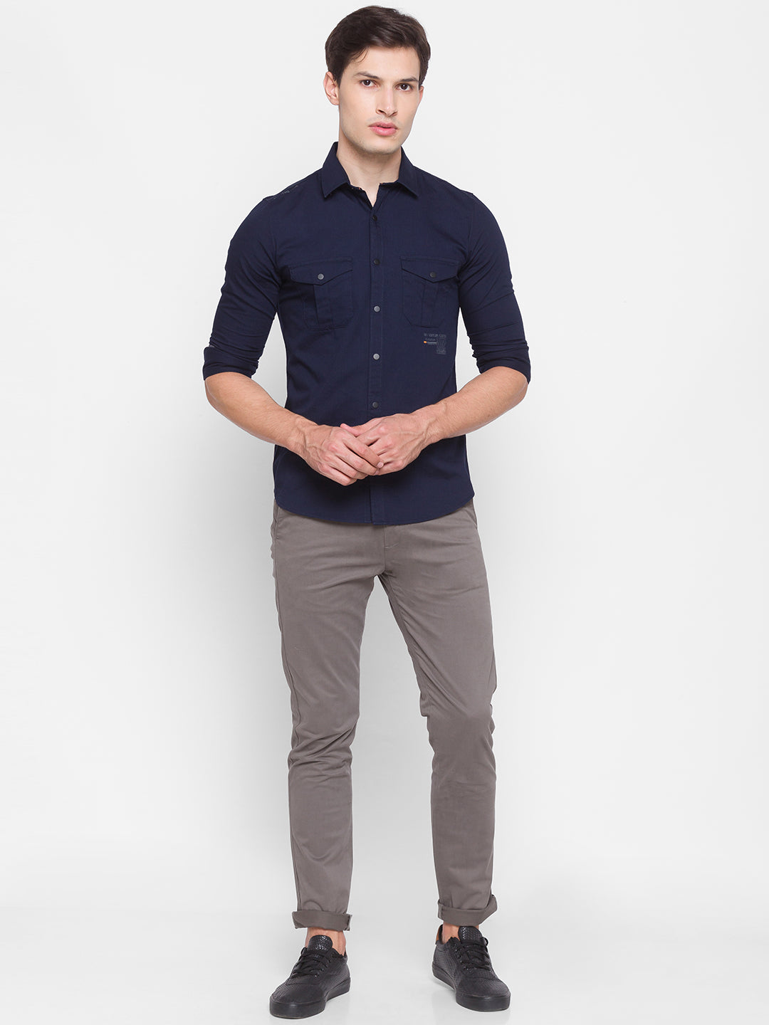 Spykar Slim Fit Blue Cotton Men Shirt