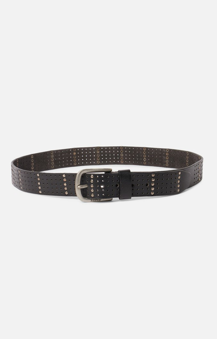 Spykar Men Black Genuine Leather Belt