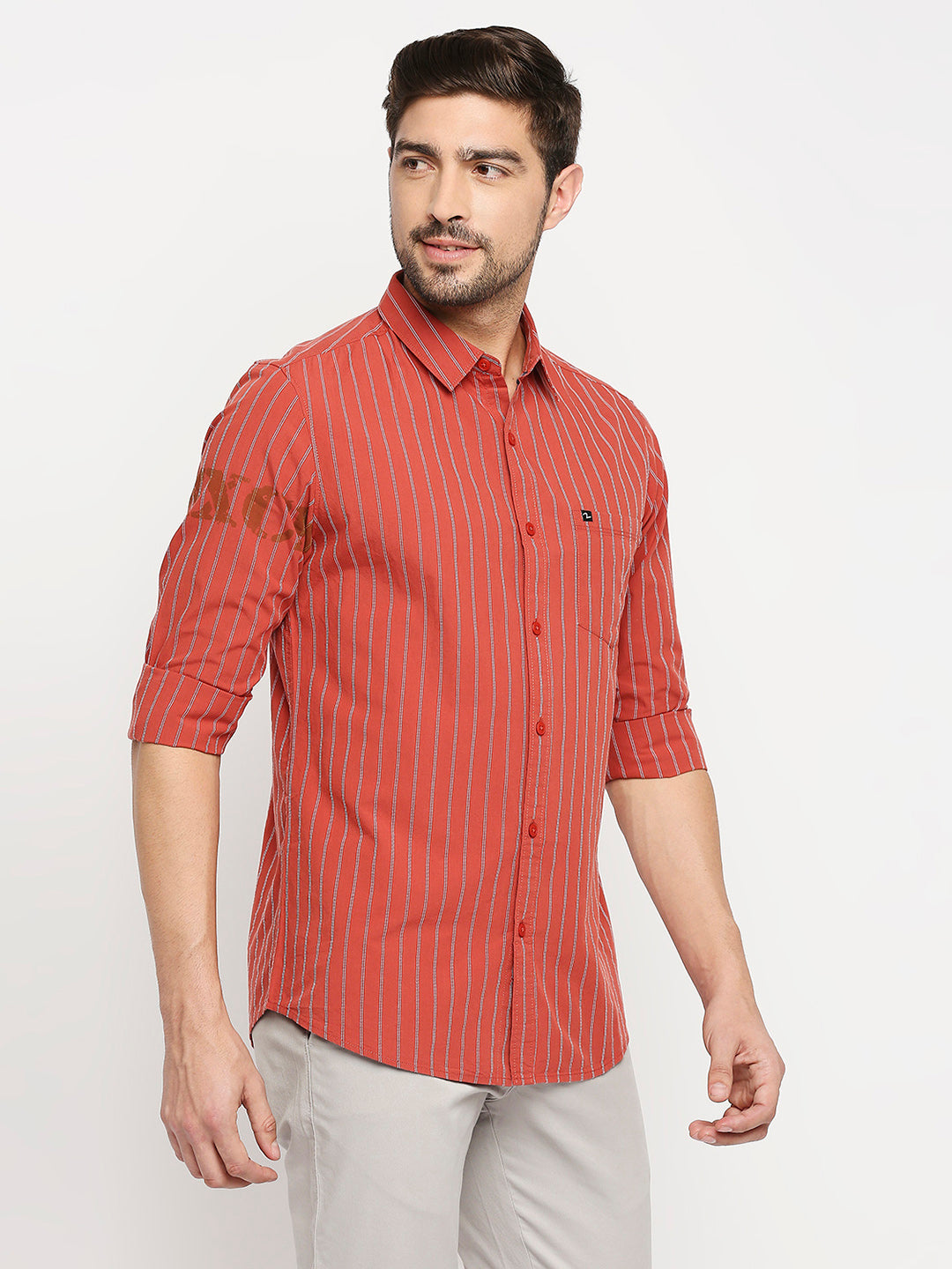 Spykar Men Red Cotton Regular Fit Full Sleeve Casual Shirt