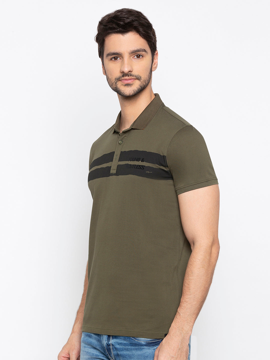 Spykar Men Green Cotton Slim Fit Polo T-Shirt