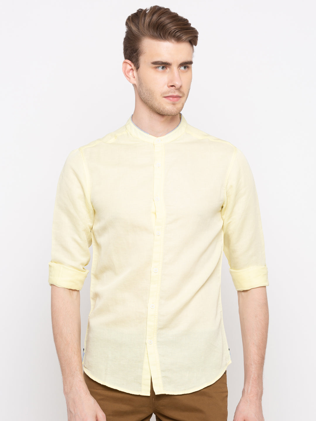 Spykar Slim Fit Men Yellow Cotton Casual Shirt