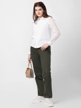 Spykar Women Olive Green Cotton Straight Fit Regular Length Jeans (Bella)