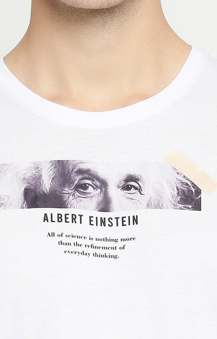 Albert Einstein Spykar Men White Cotton Slim Fit Round Neck T-Shirt