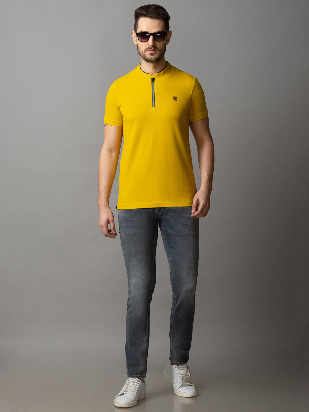 Spykar Men Yellow Cotton Slim Fit M and arin T-Shirt