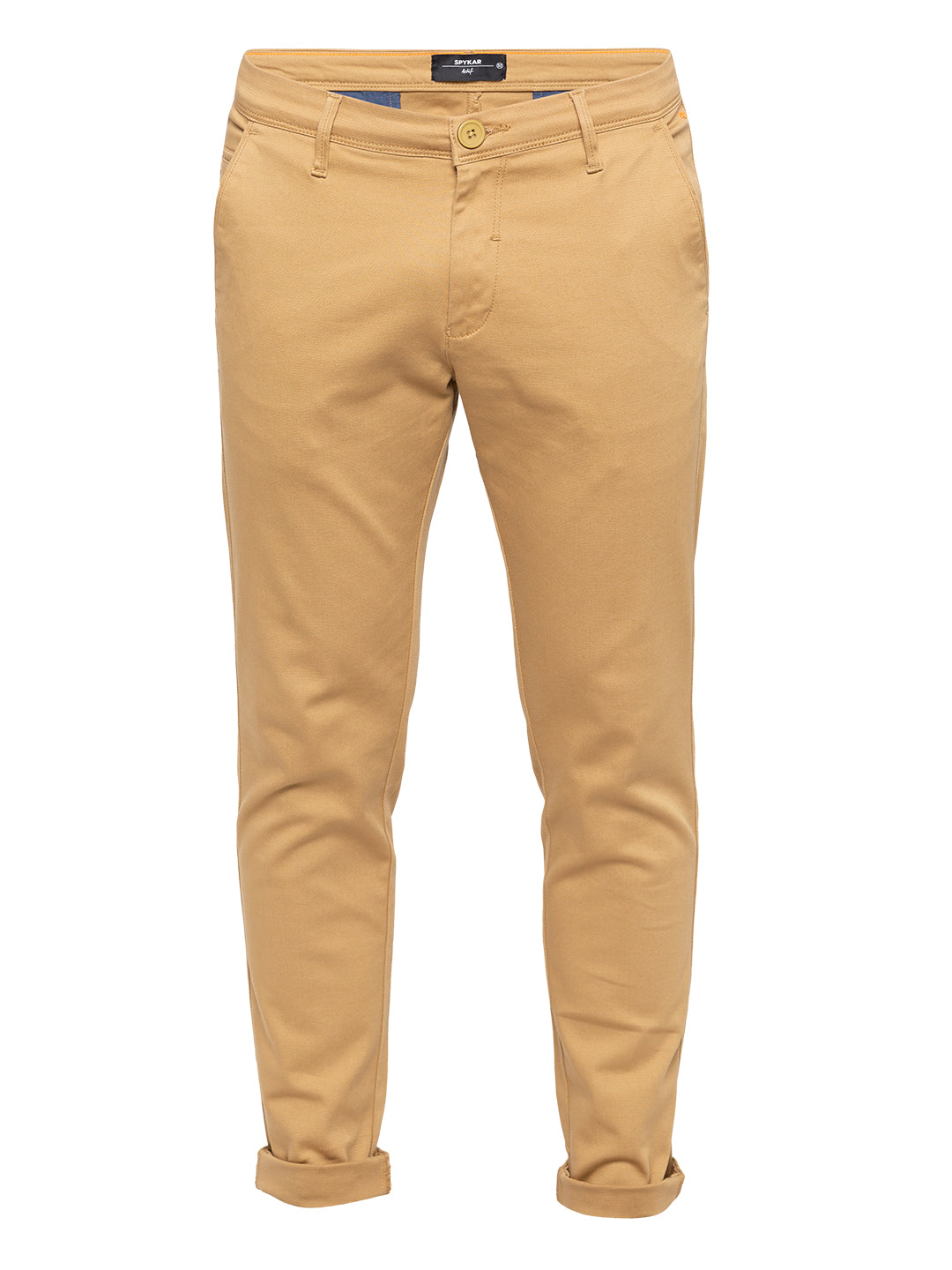 Spykar Men Beige Cotton Slim Fit Casual Trousers