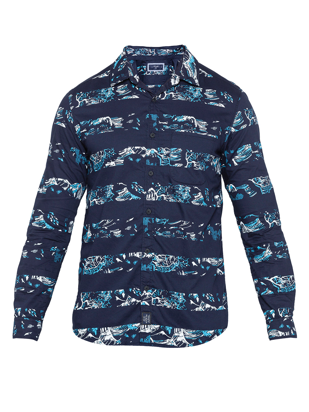 Spykar Men Navy Printed Slim Fit Casual Shirt