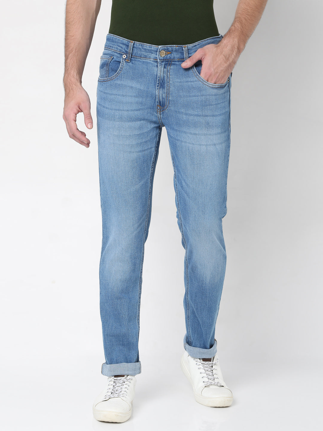 Spykar Men Blue Cotton Regular Fit Narrow Length Jeans (Rover)