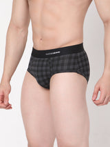 Men Premium Cotton Blend Black-Check Brief - (Pack Of 2)- Underjeans By Spykar
