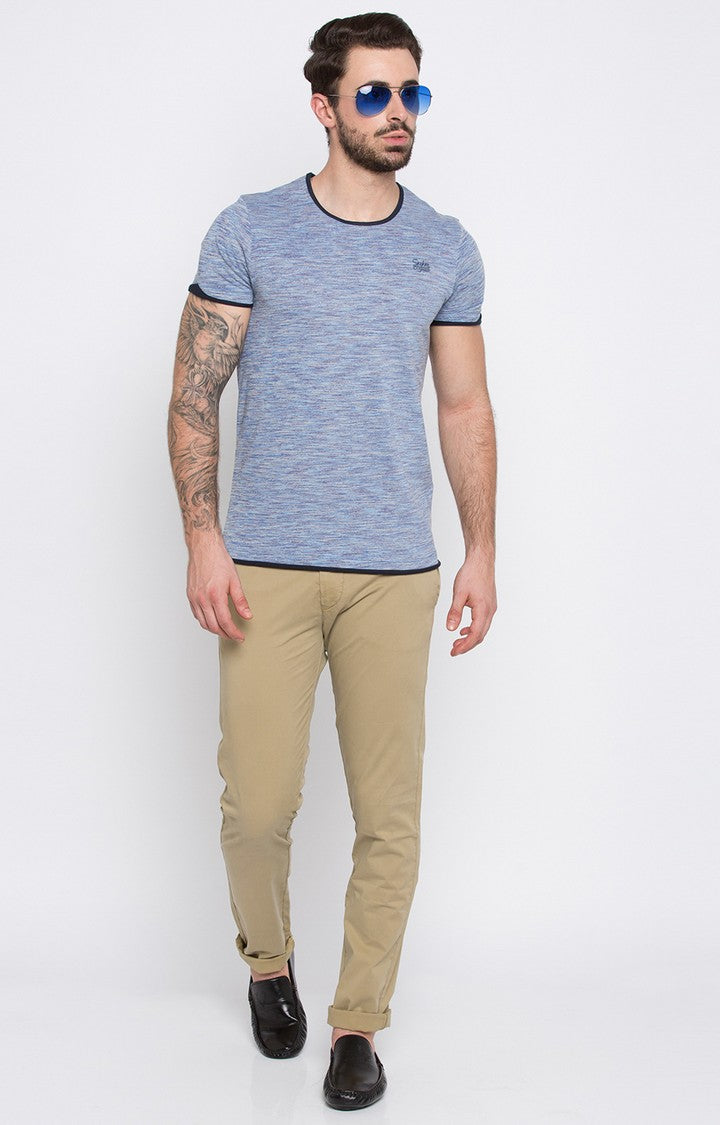 Spykar Blue Melange Slim Fit Men T-Shirts