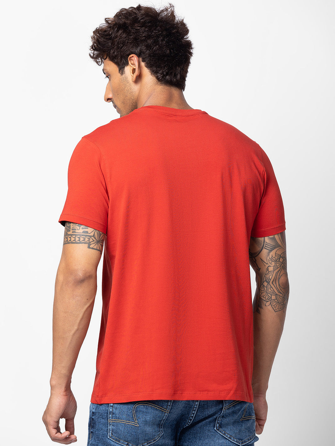 Spykar Men Burnt Orange Cotton Regular Fit Half Sleeve Printed T-Shirt