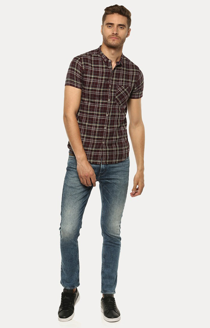 Spykar Men'S Red Cotton Checked Casual Shirts