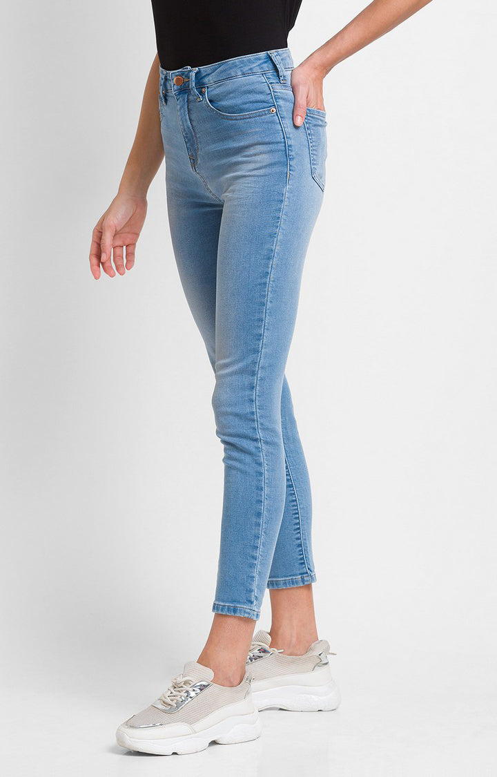 Spykar Mid Blue Cotton Super Skinny Regular Length Jeans For Women
