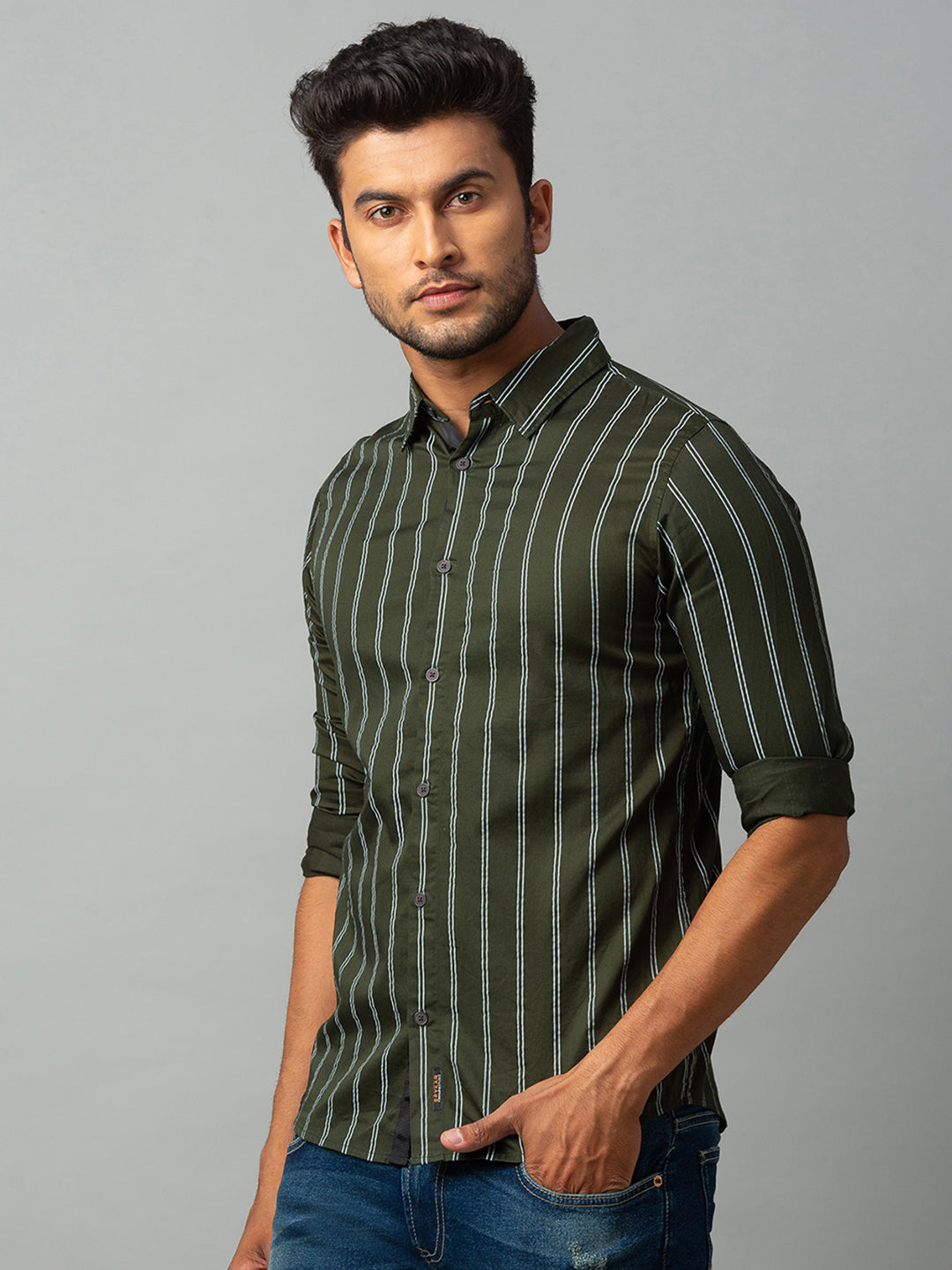 Spykar Men Green Cotton Slim Fit Shirt