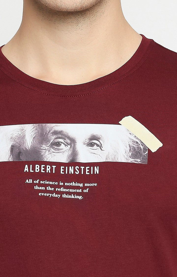 Albert Einstein Spykar Men Purple Cotton Slim Fit Round Neck T-Shirt