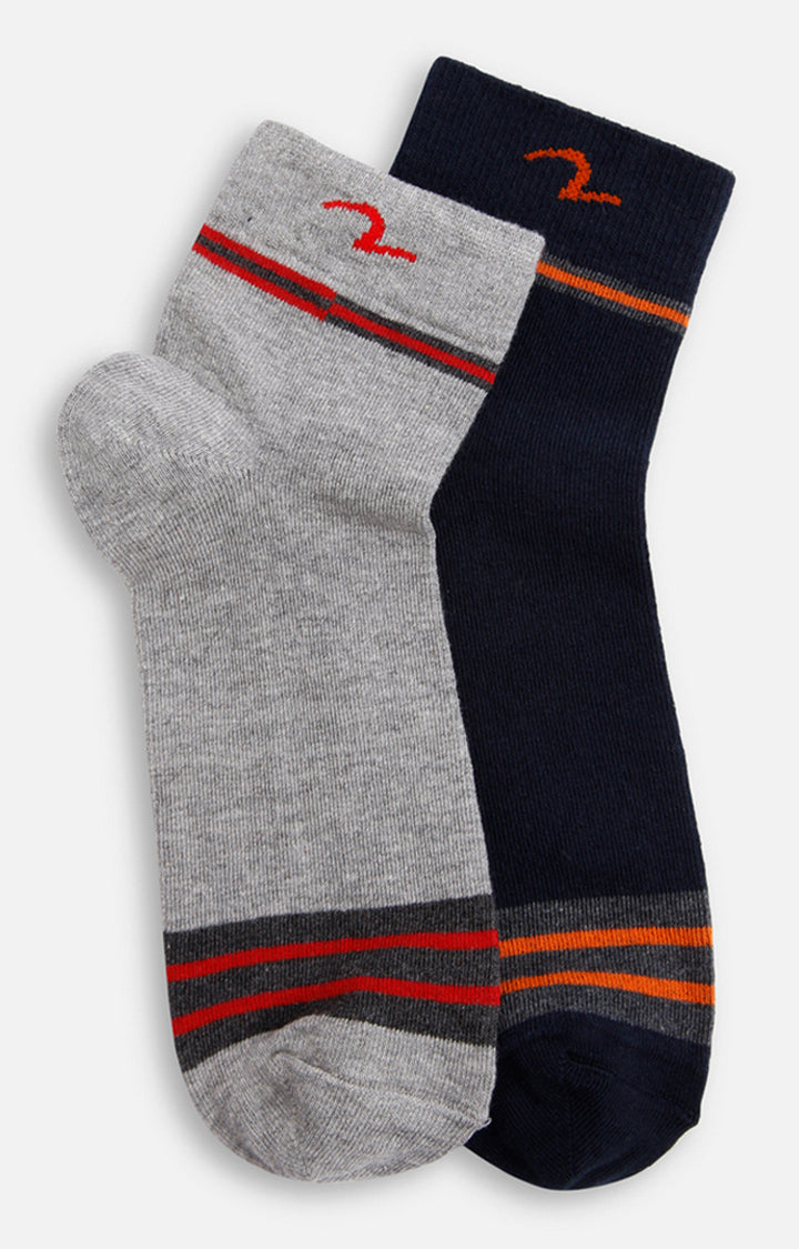 Spykar Grey & Navy Striped Ankle Length Socks