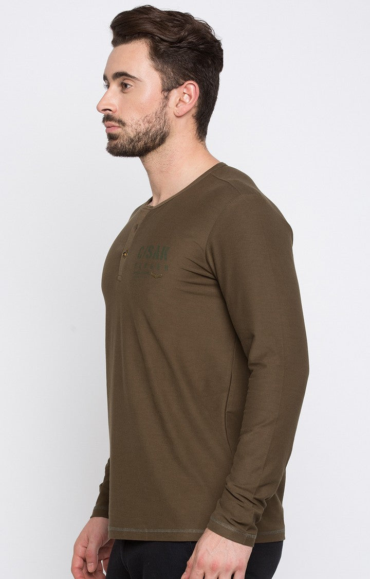 Spykar Brown Solid Slim Fit Men T-Shirts