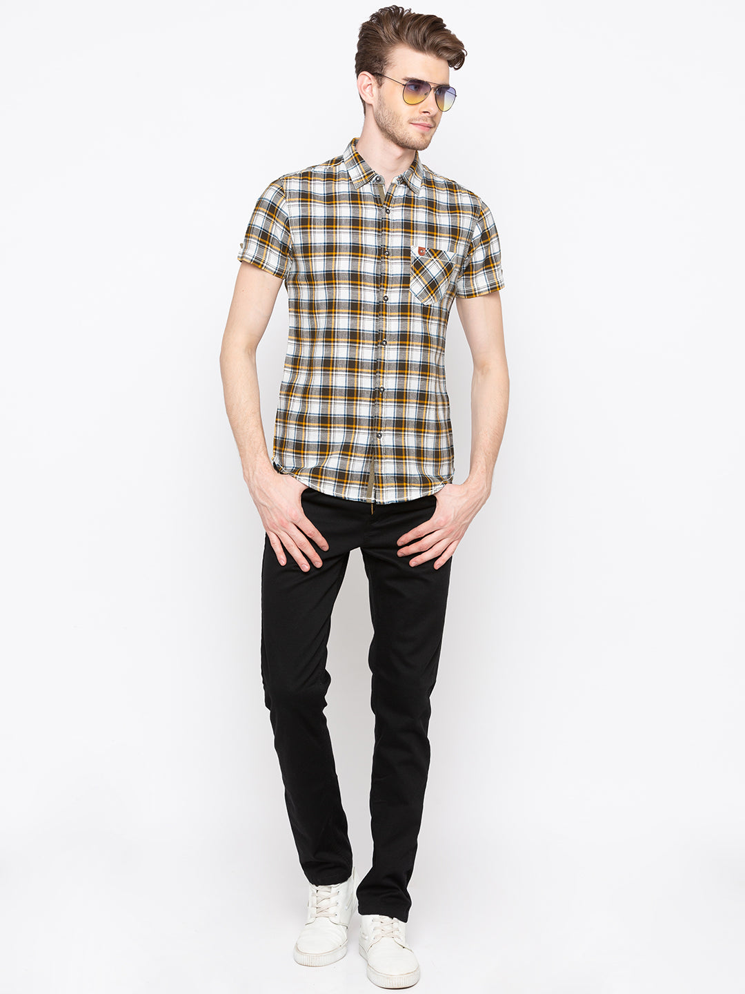 Spykar Men Olive Checked Slim Fit Casual Shirt