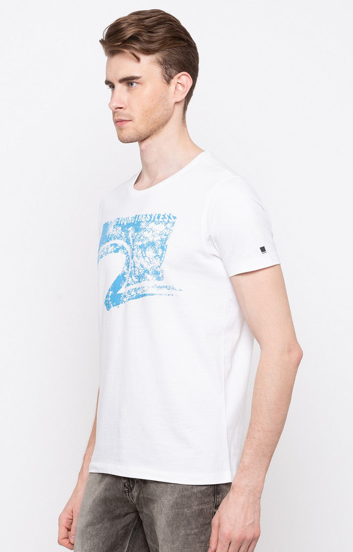 Spykar White Printed Slim Fit Men T-Shirts