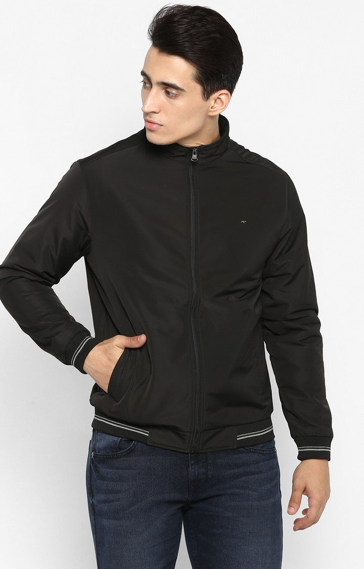 Spykar Men Black Solid Slim Fit Bomber Jacket