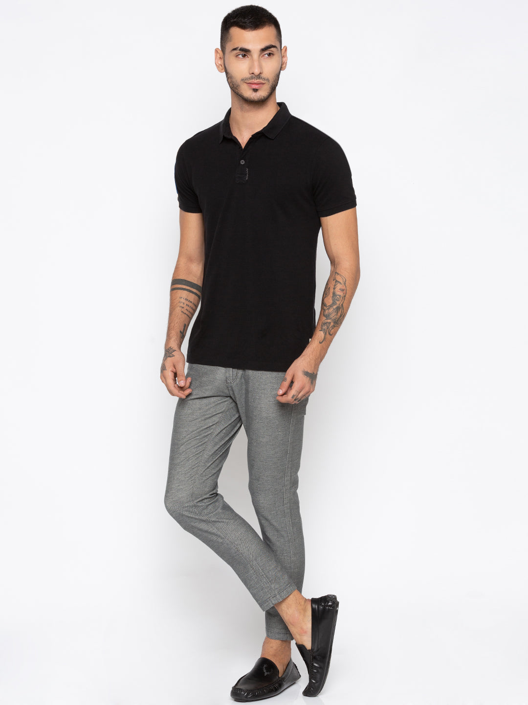 Spykar Men Grey Cotton Slim Fit Casual Trousers