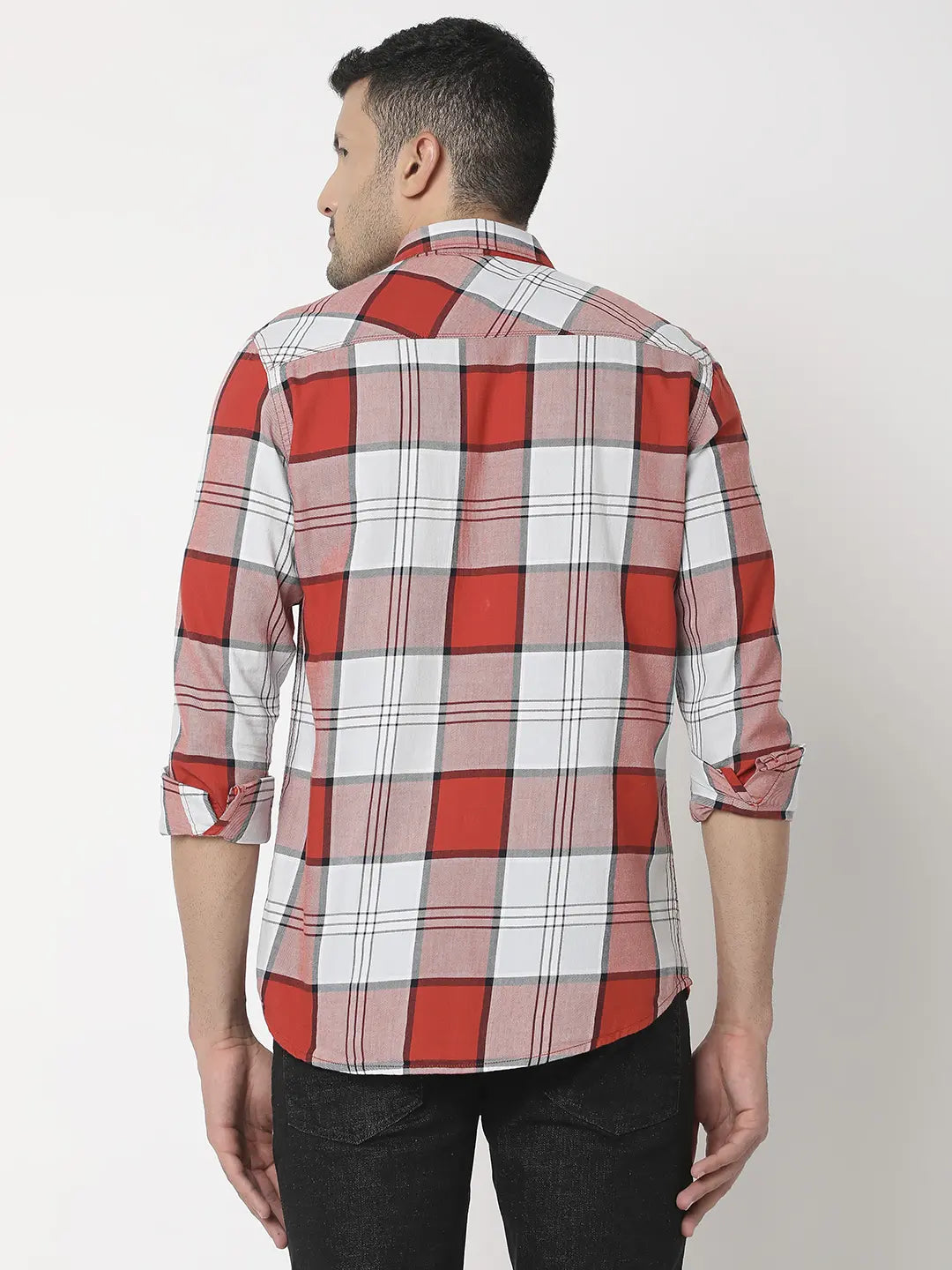 Spykar Men Brick Red Cotton Slim Fit Checkered Shirt