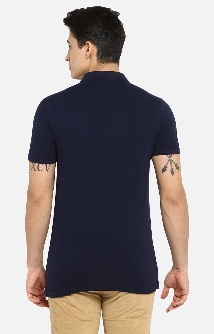 Spykar Navy Solid Slim Fit Polo T-Shirt