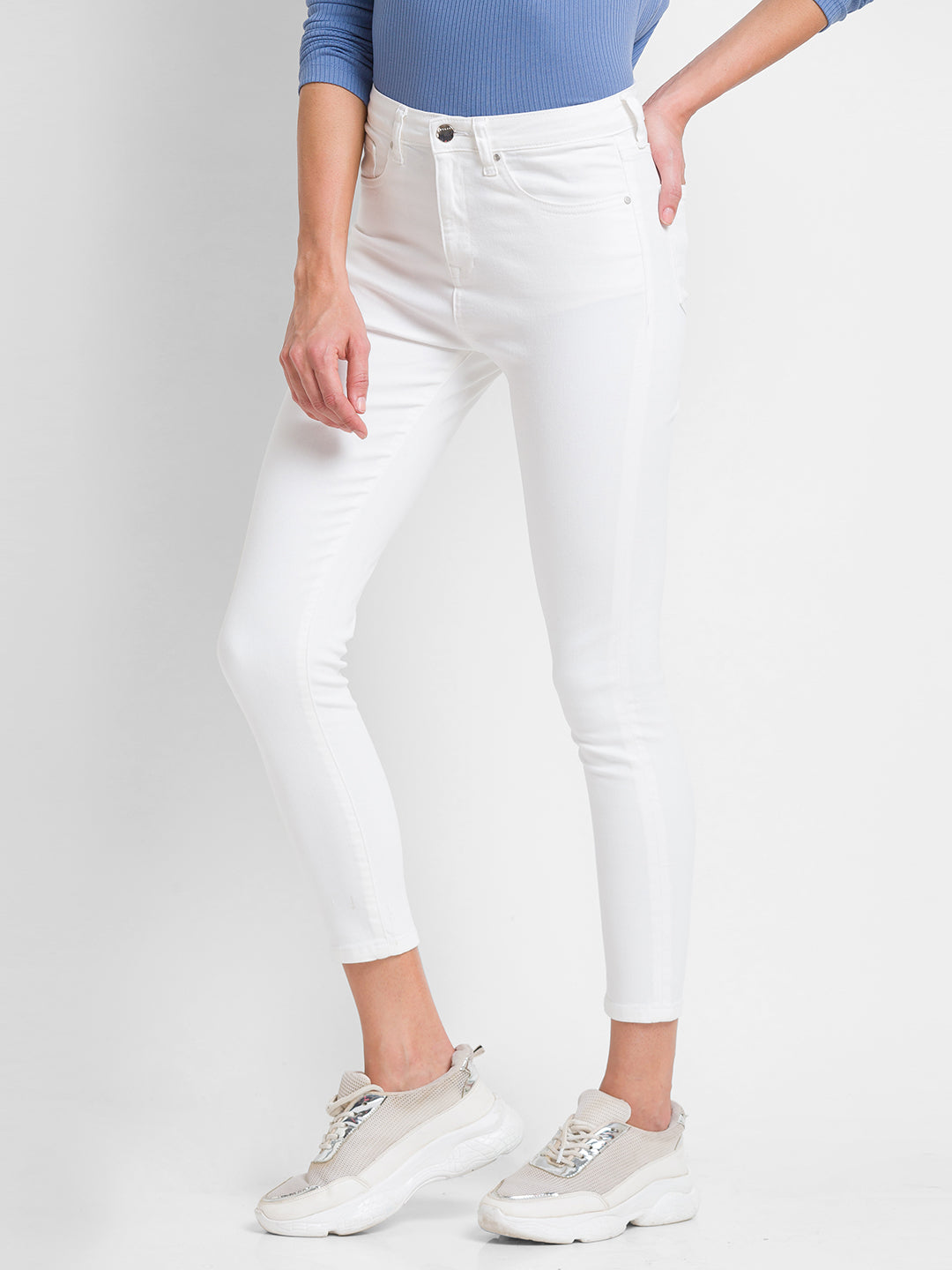 Spykar White Lycra Super Skinny Ankle Length Jeans For Women (Alexa)
