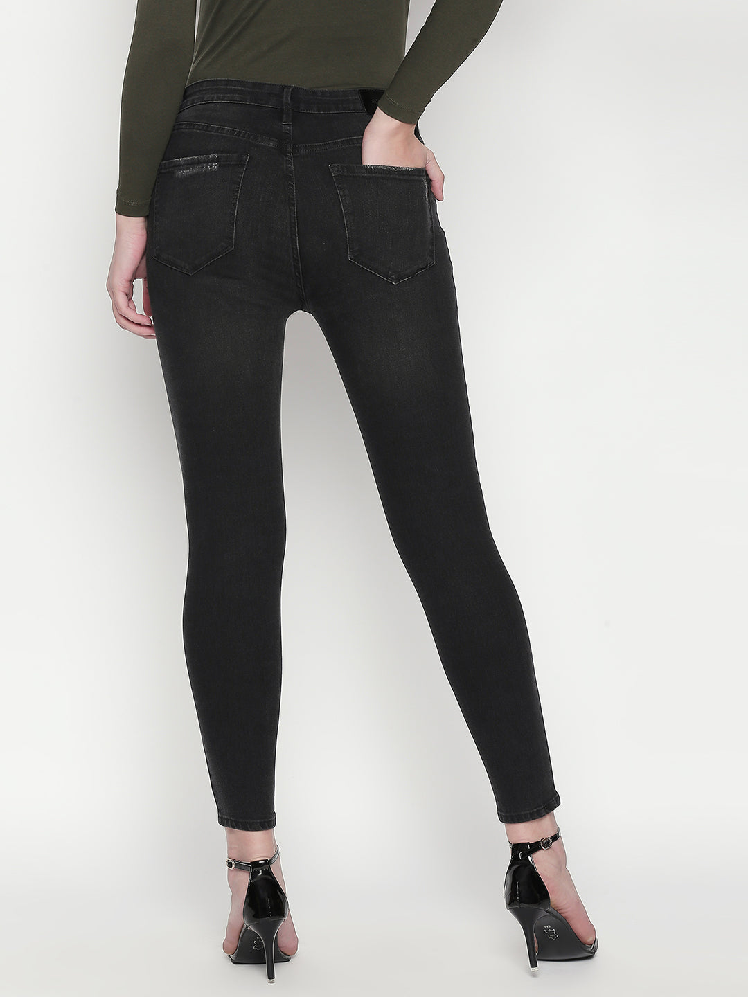 Spykar Women Black Cotton Skinny Fit Regular Length Jeans (Adora)