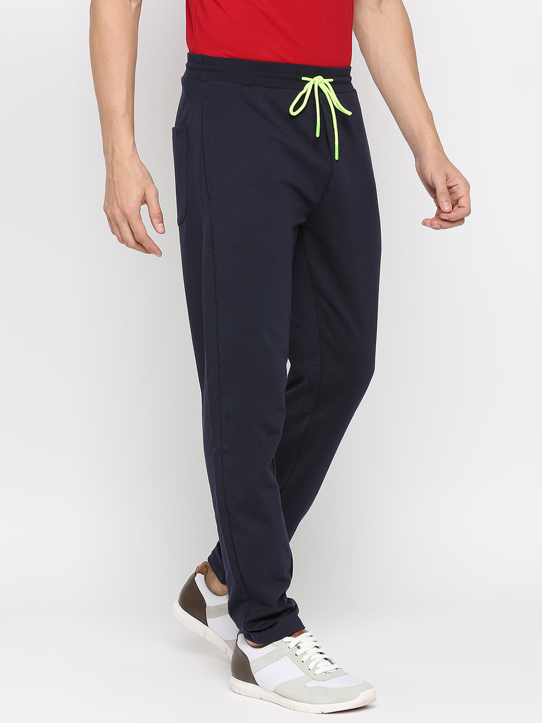 Men Premium Cotton Blend Navy Trackpant -Underjeans By Spykar