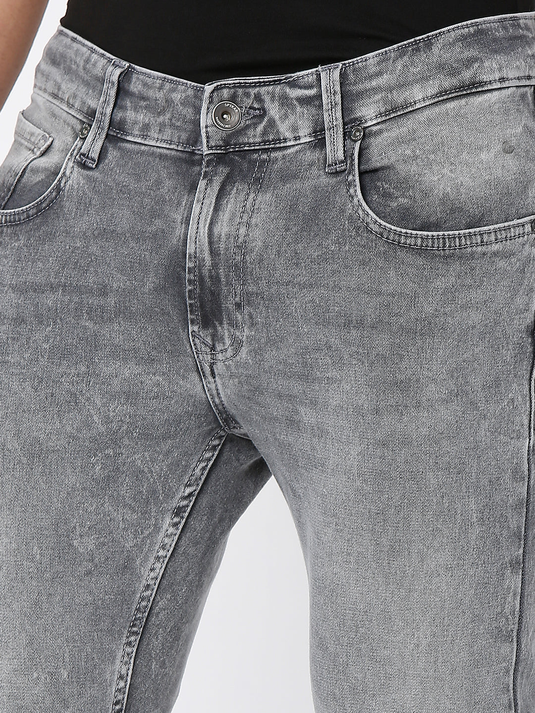 Spykar Mid Grey Cotton Super Slim Fit Tapered Length Jeans For Men (Super Skinny)
