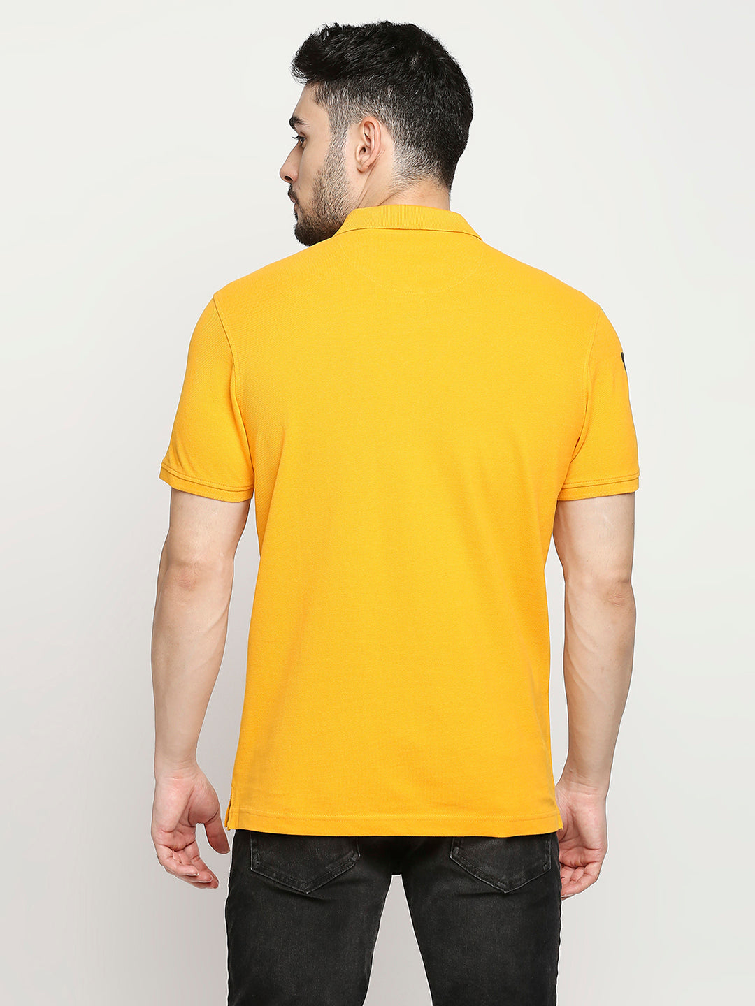 Spykar Chrome Yellow Cotton Half Sleeve Plain Polo Casual T-Shirts For Men