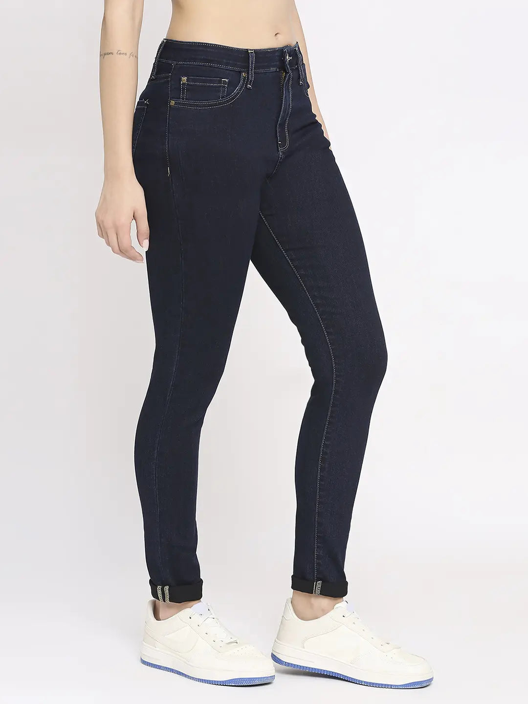 Spykar Women Raw Blue Lycra Skinny Fit - Clean Look Mid Rise Jeans-(Adora)