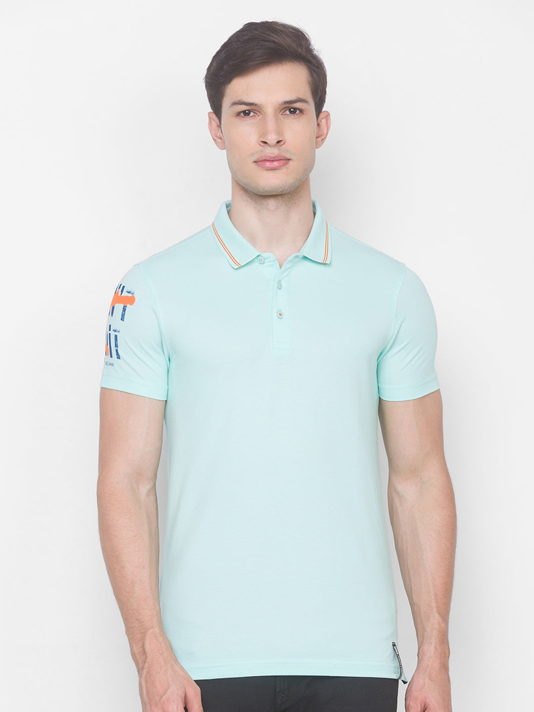 Spykar Men Blue Cotton Slim Fit Polo T-Shirt