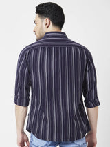 Spykar Men Navy Blue Cotton Slim Fit Full Sleeve Striped Shirt