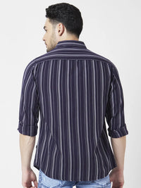 Spykar Men Navy Blue Cotton Slim Fit Full Sleeve Striped Shirt